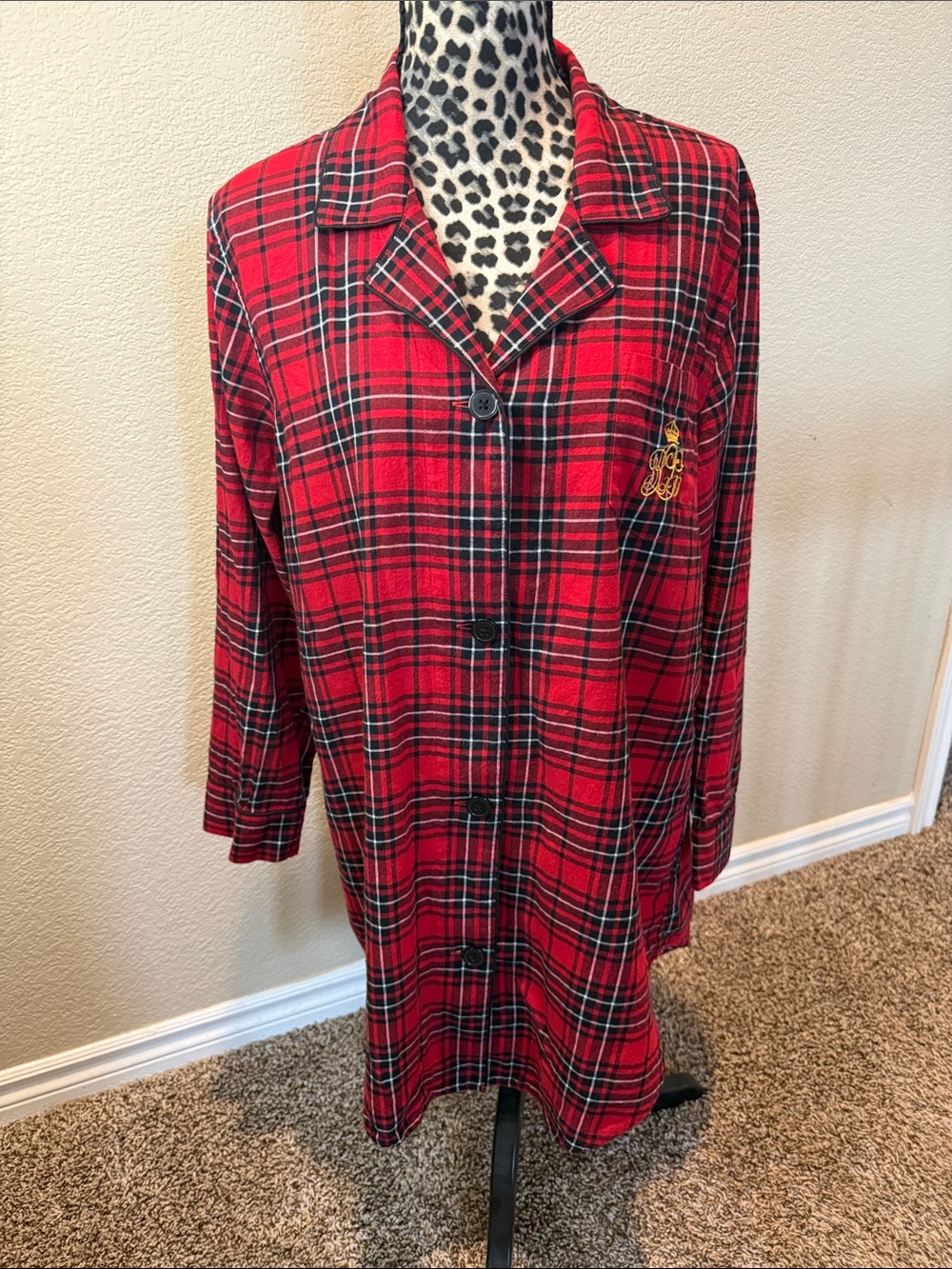 Lauren Ralph Lauren Red and Black Plaid Button-Front Sleep Shirt